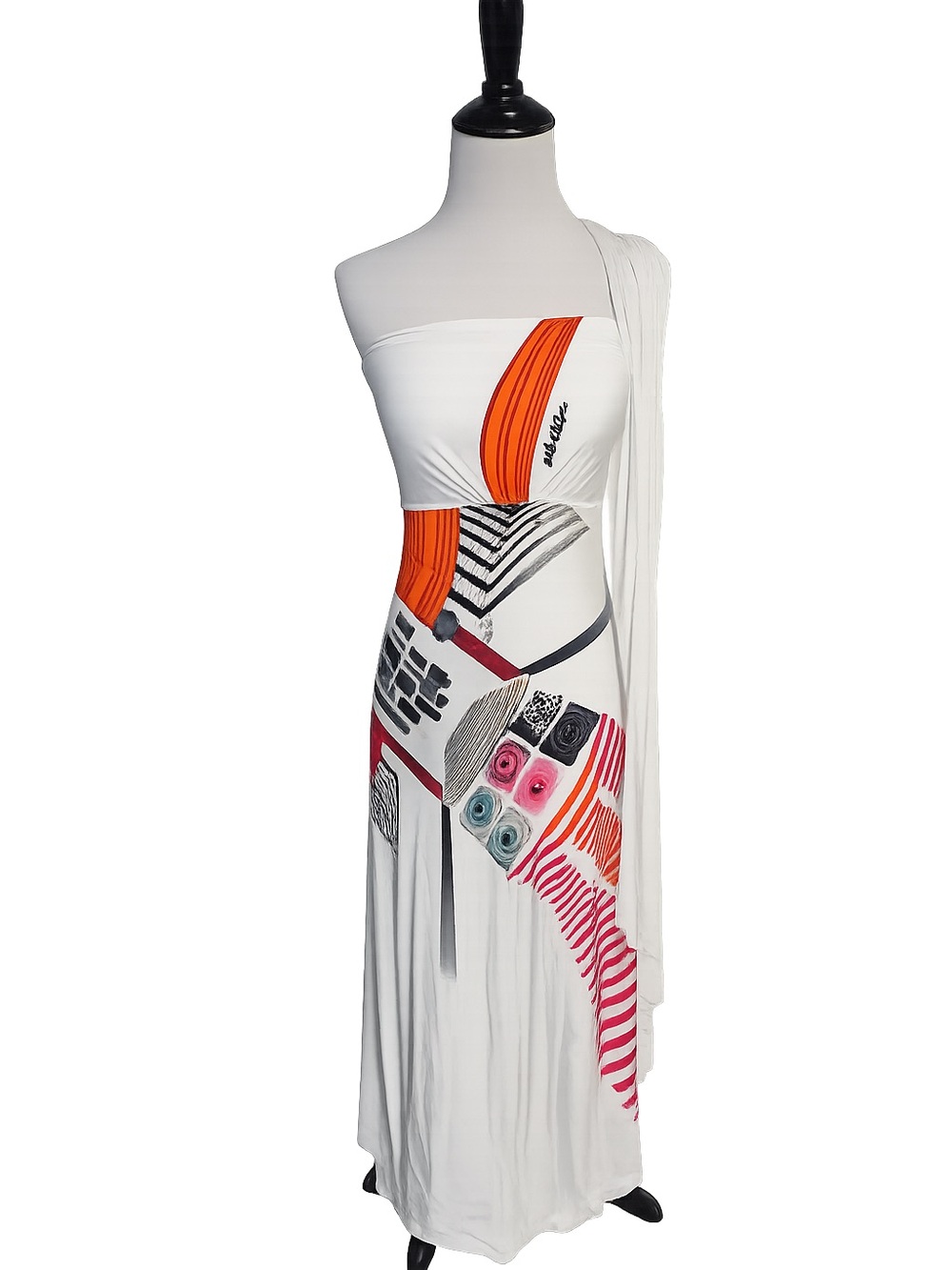Y2k Vintage Save The Queen Abstract Maxi Dress Strapless Punk Art S White